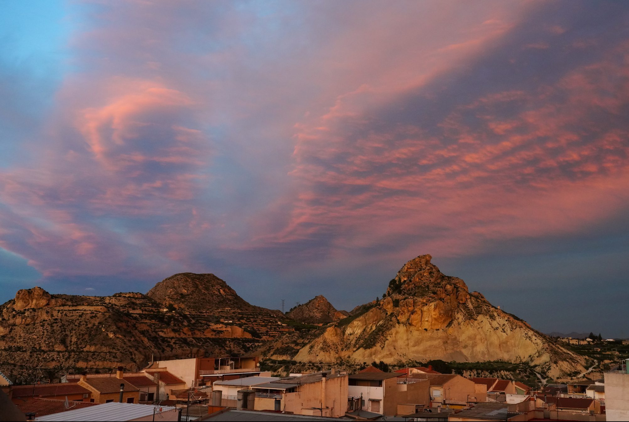 Sunset view of Archena with its mountains in Murcia region, Spain